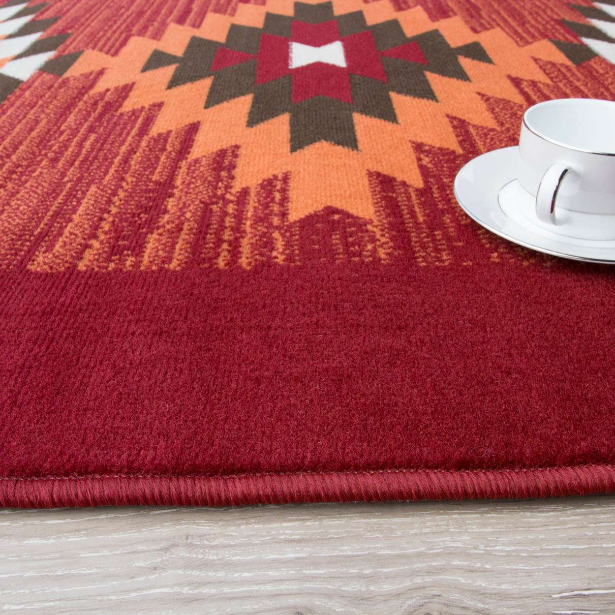 Red Aztec Tribal Medallion Bedroom Rug - Image 7