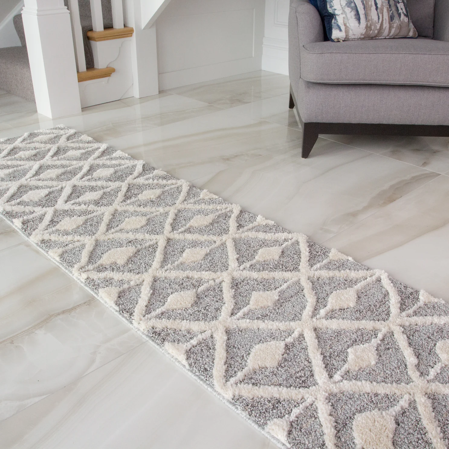 Scandi Grey Cream Runner Rug - Image 3
