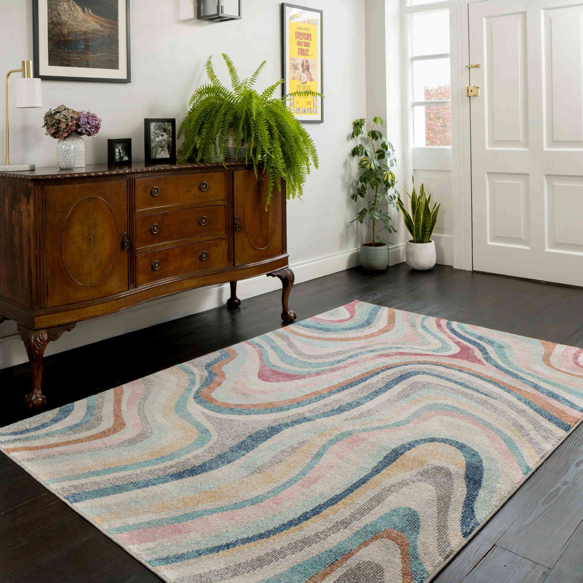 Soft Abstract Marbled Multicolour Living Room Rug - Matki - Image 4
