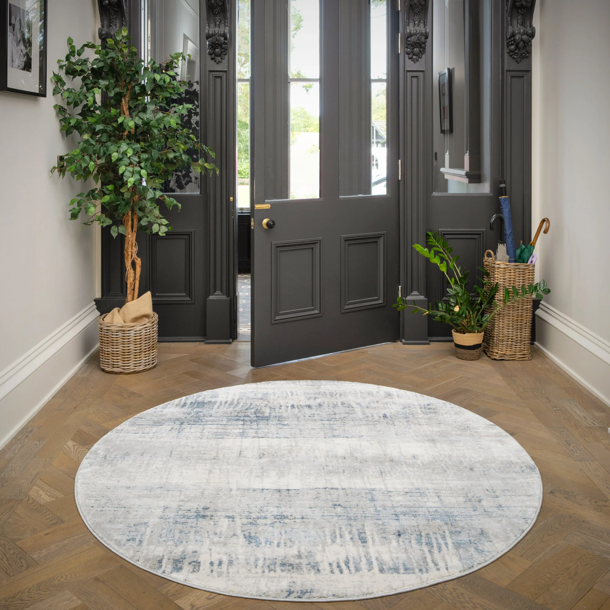 Soft Blue Distressed Abstract Living Room Area Rug - Bedtime - Image 8