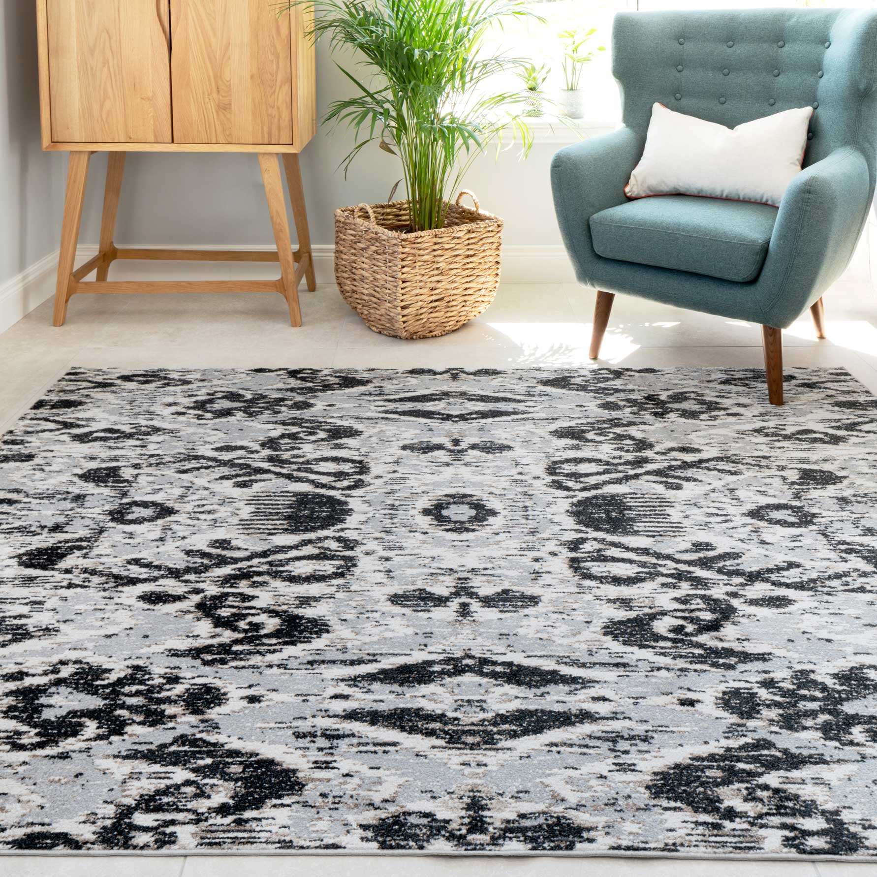 Soft Grey Ikat Living Room Rug - Image 2
