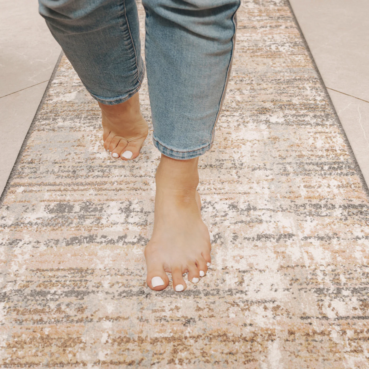 Soft Modern Blue Distressed Scratched Effect Rugs - Scatter - Image 7