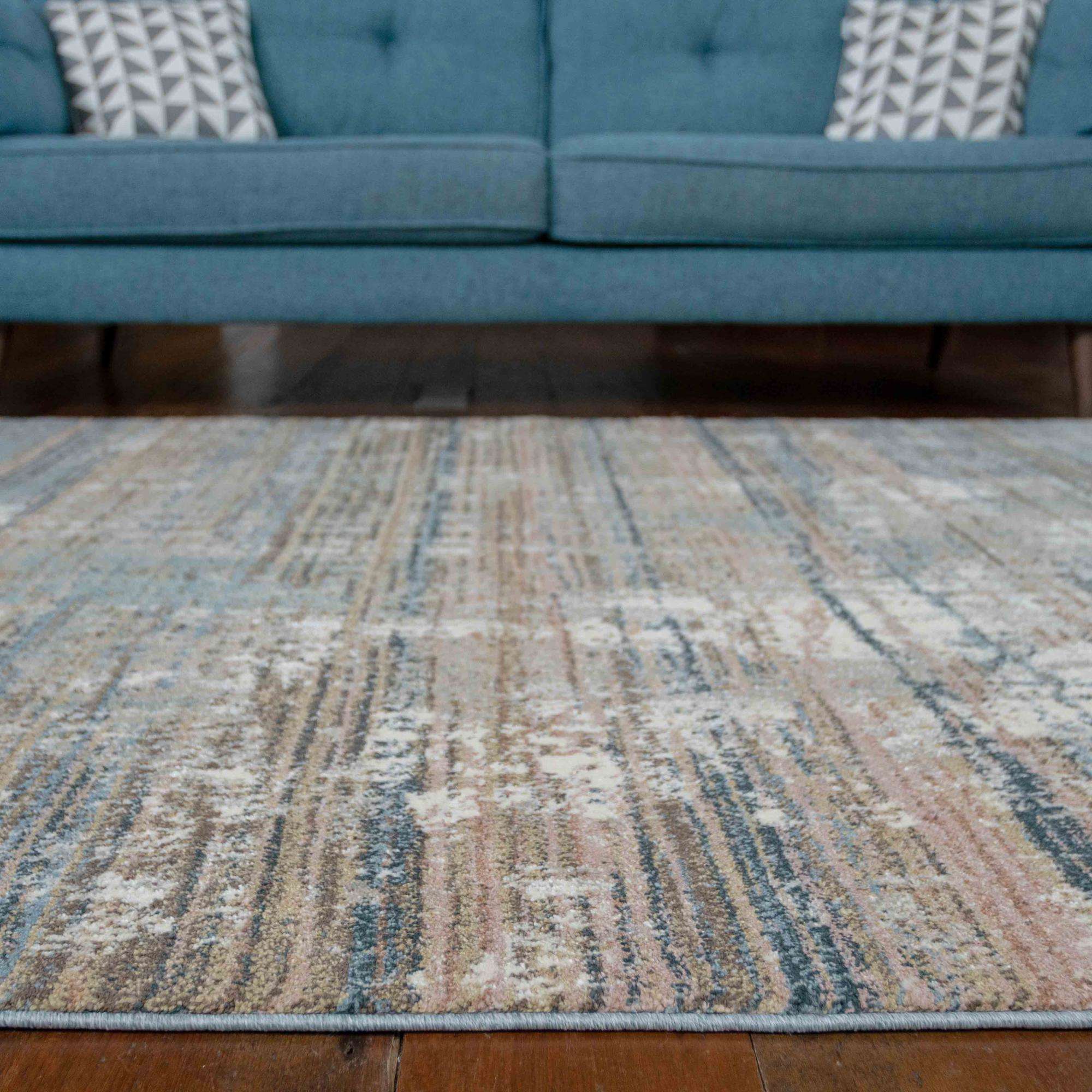 Soft Modern Blue Distressed Scratched Effect Rugs - Scatter - Image 9