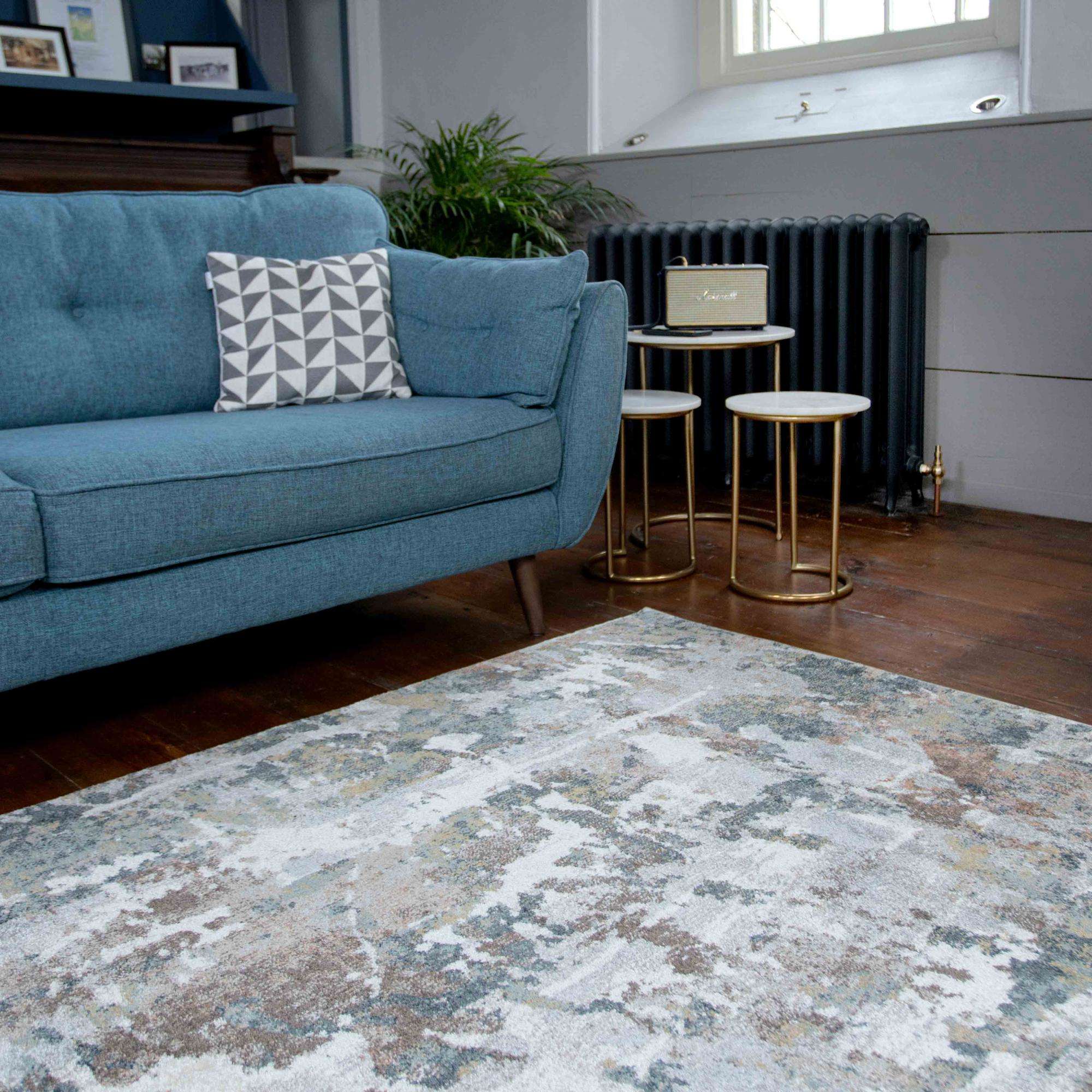 Soft Modern Blue Grey Painted Canvas Effect Rugs - Artist - Image 13