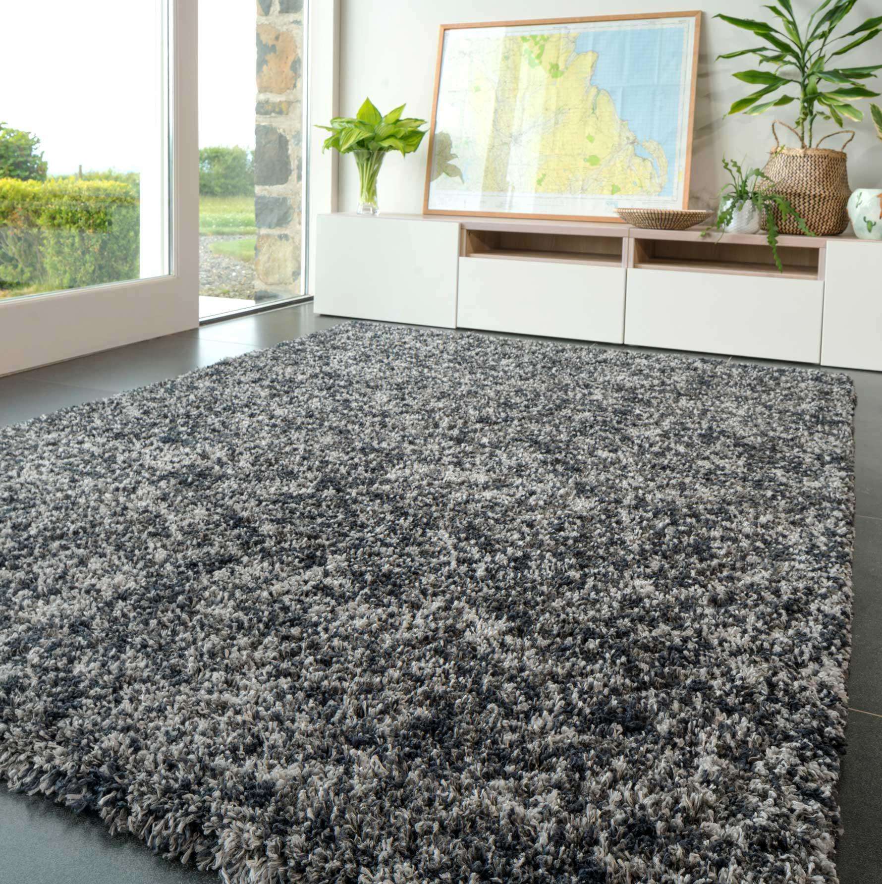 Soft Mottled Grey Shaggy Area Rug - Camberley - Image 5