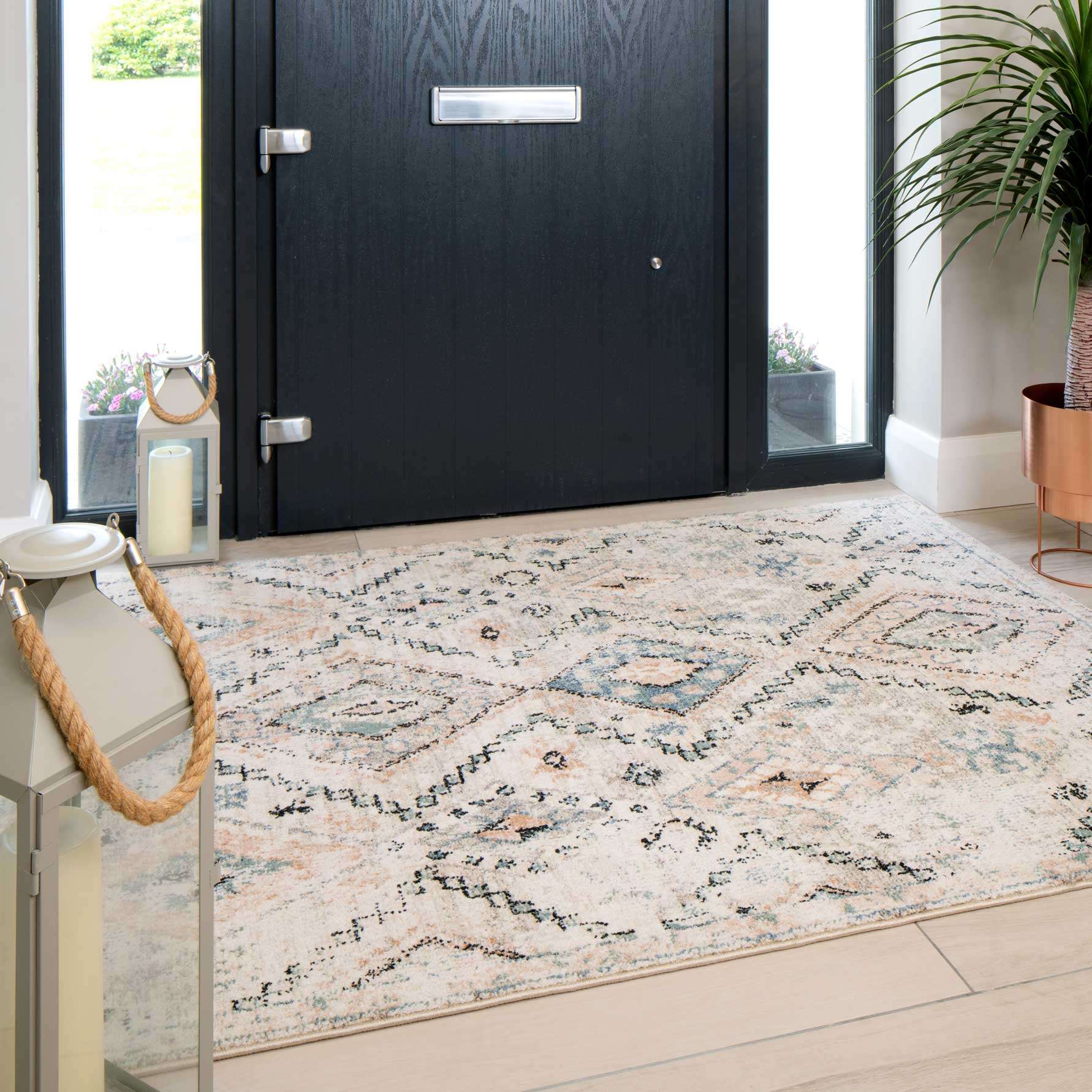 Soft Natural Blue Aztec Area Rug - Kemp - Image 2
