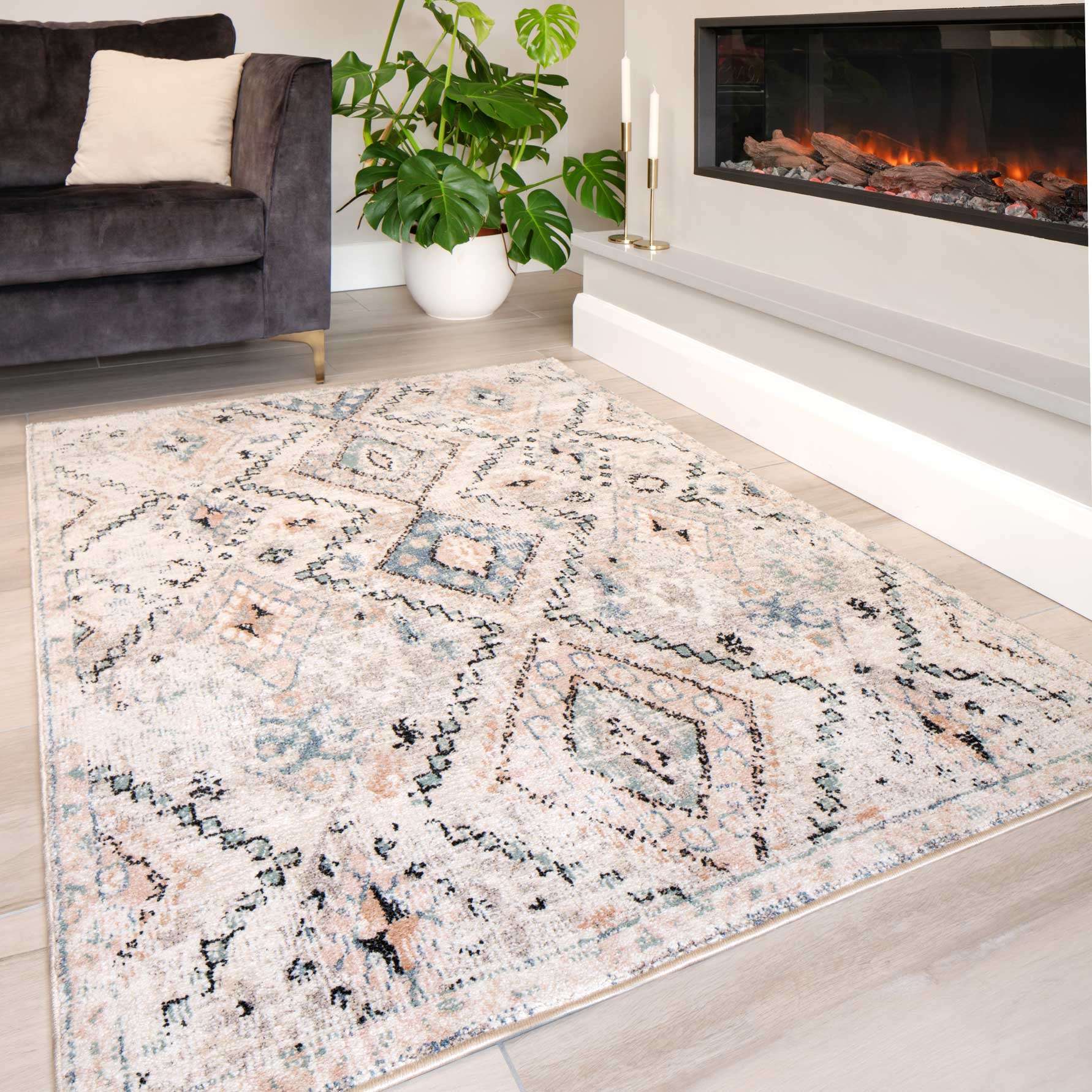 Soft Natural Blue Aztec Hallway Rug - Image 4
