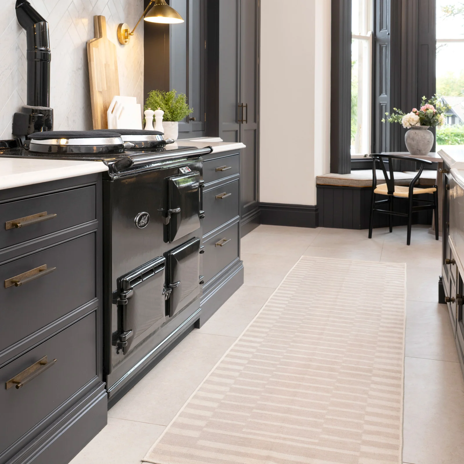 Soft Washable Beige Geometric Runner - Faye