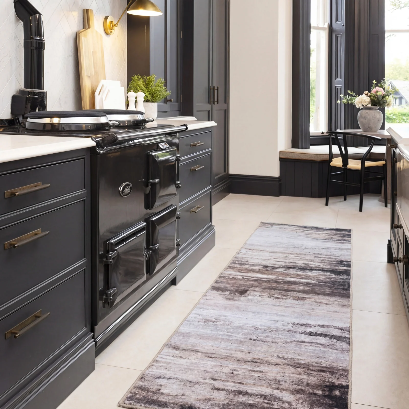 Soft Washable Brown Abstract Runner - Taron
