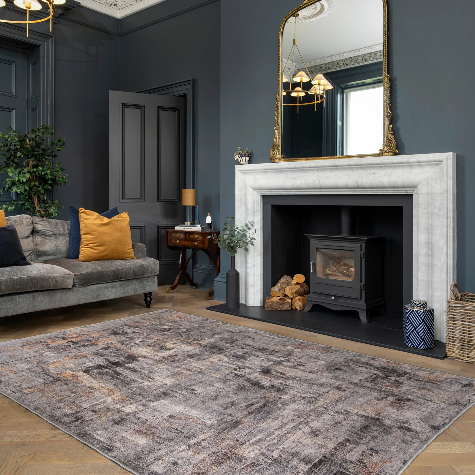 Soft Washable Abstract Grey Rug - Tara - Image 2