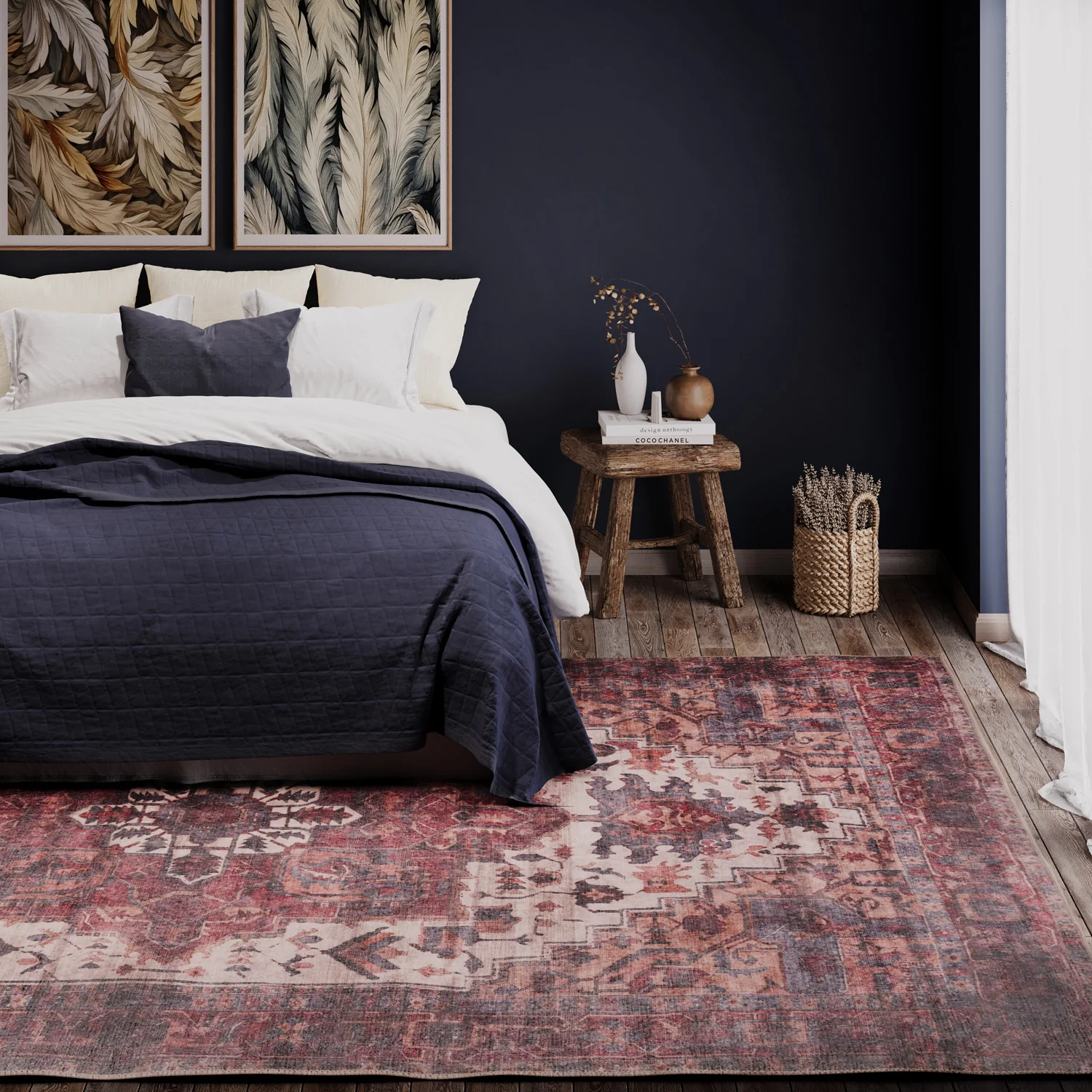 Soft Washable Traditional Burgundy Rug - Rubyana - Image 6