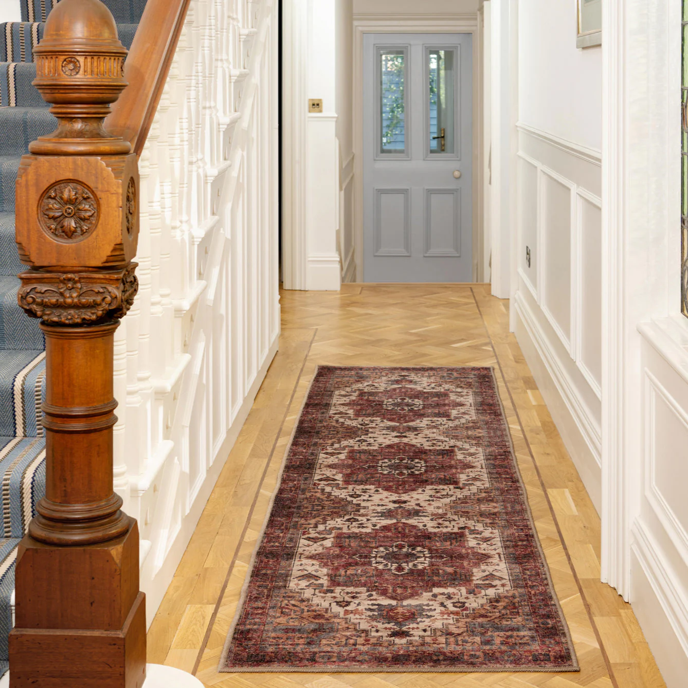 Soft Washable Traditional Burgundy Runner - Rubyana - Image 2