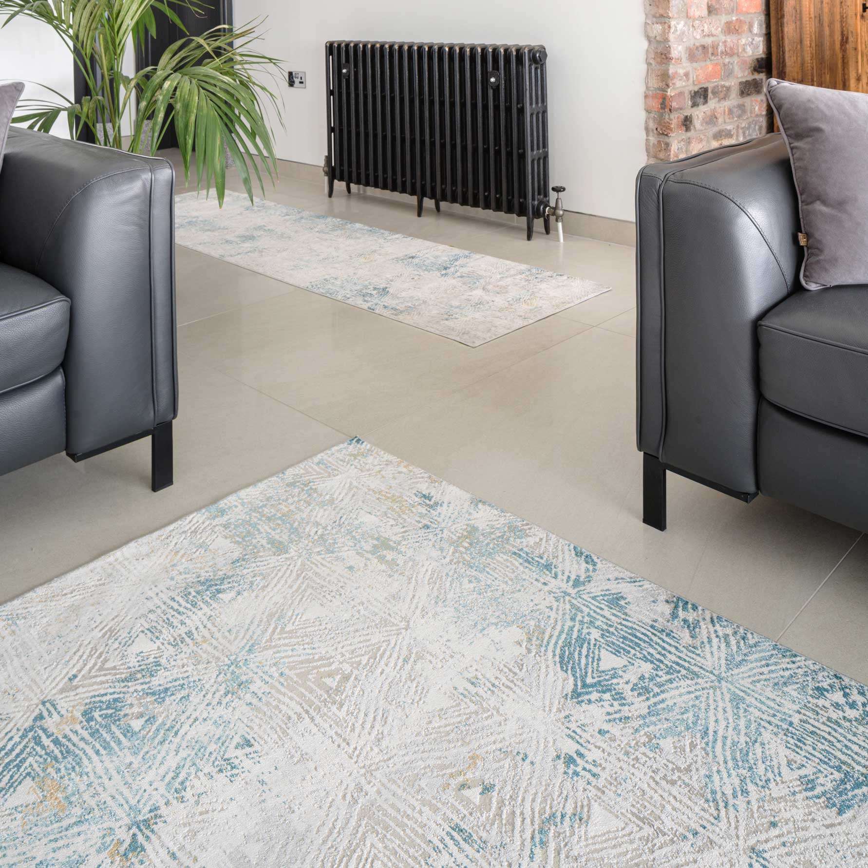 Teal Blue Cloudscape Living Room Rug - Times - Image 6
