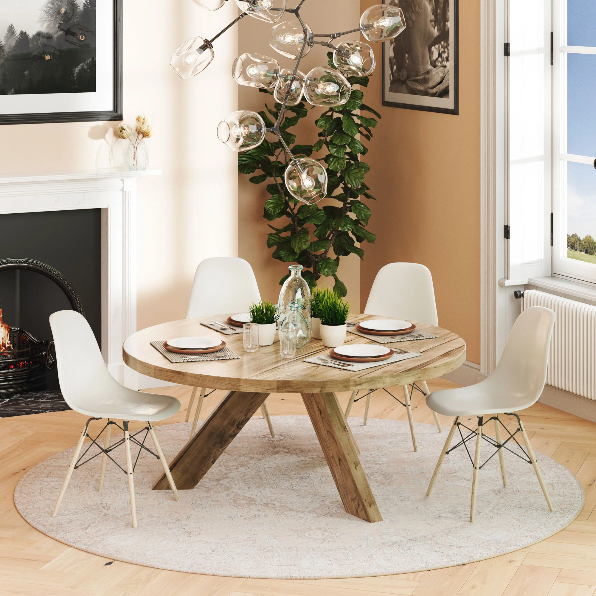 Flatwoven Washable Traditional Beige Circle Rug - Image 2