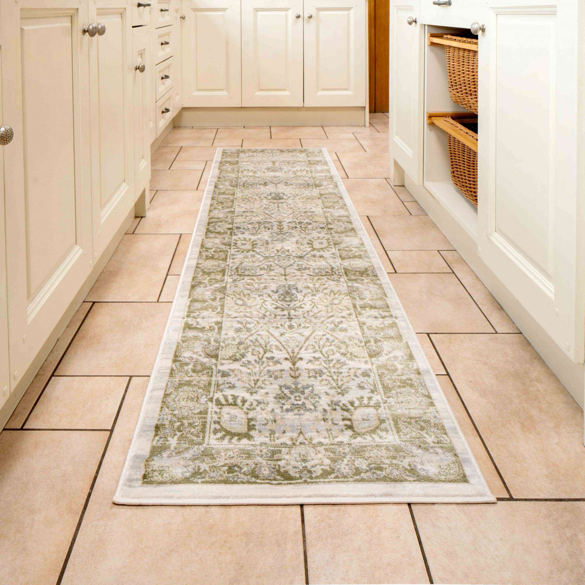 Vintage Traditional Green Floral Living Room Rug - Image 3