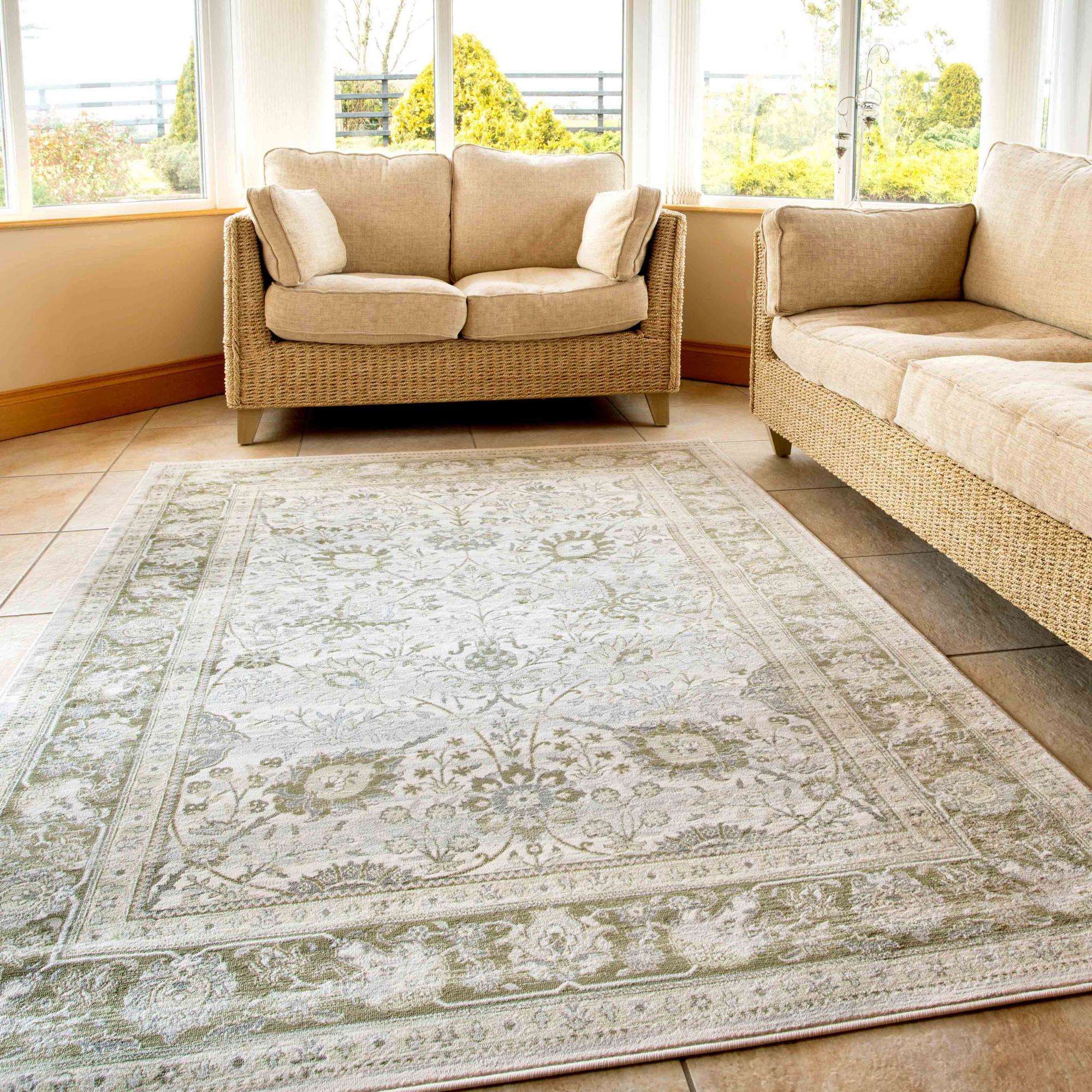 Vintage Traditional Green Floral Living Room Rug - Image 4