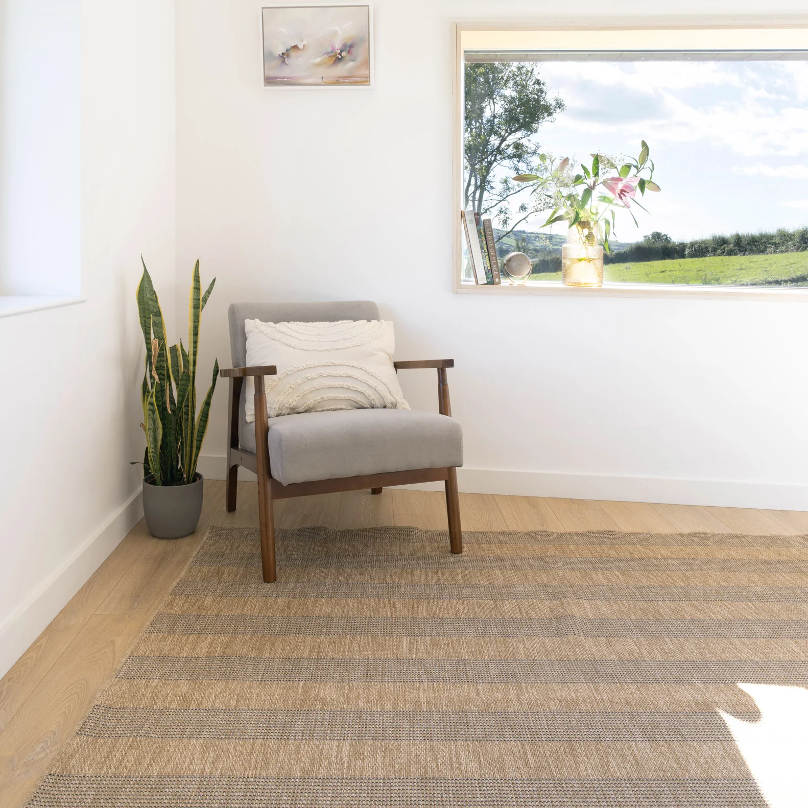 Washable Beige Striped Jute Style Rug - Leni - Image 5