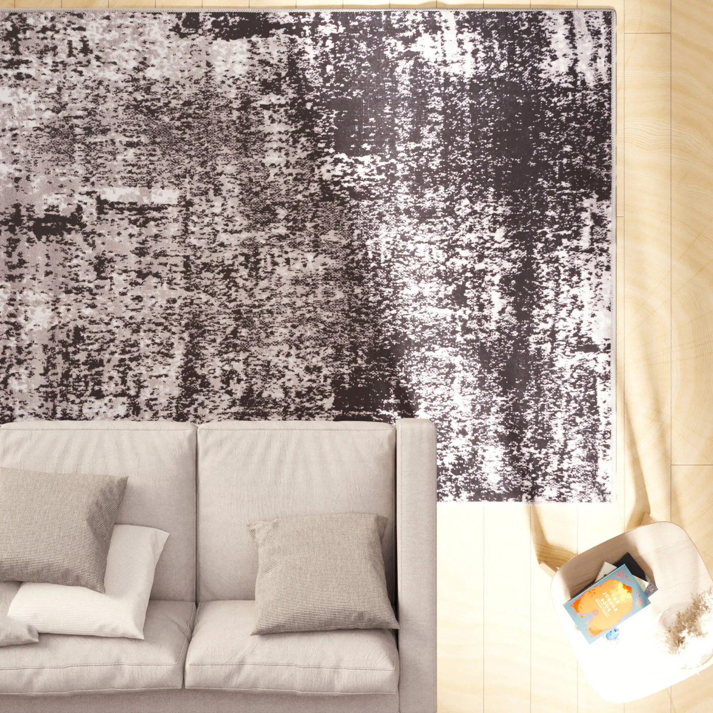 Washable Black Abstract Rug - Storm - Image 2