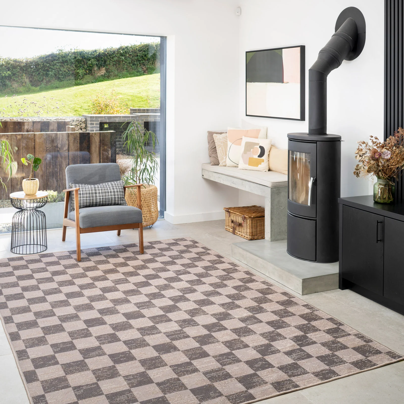 Washable Brown Checkerboard Jute Style Rug - Juno - Image 4