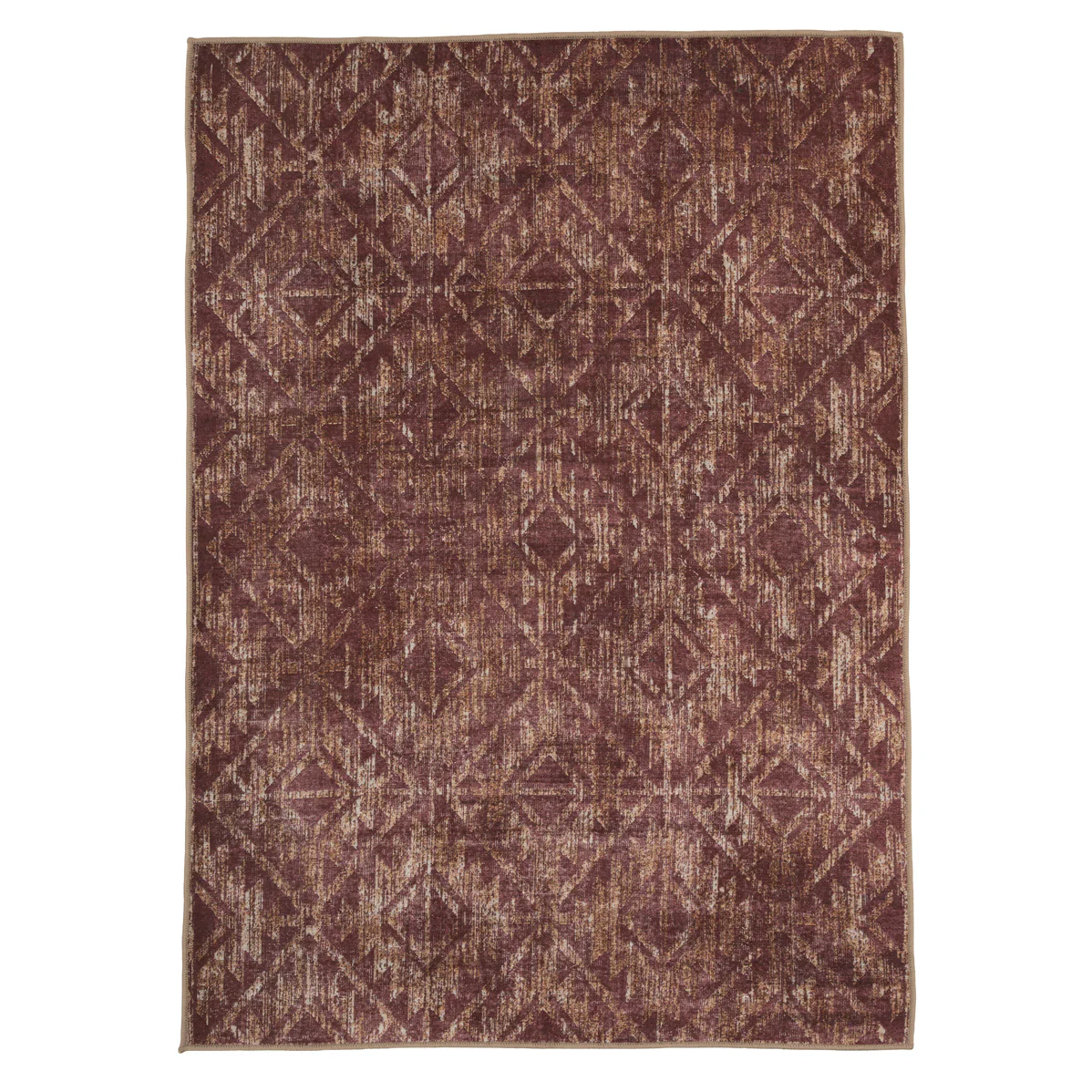 Washable Burgundy Diamond Rug - Avril