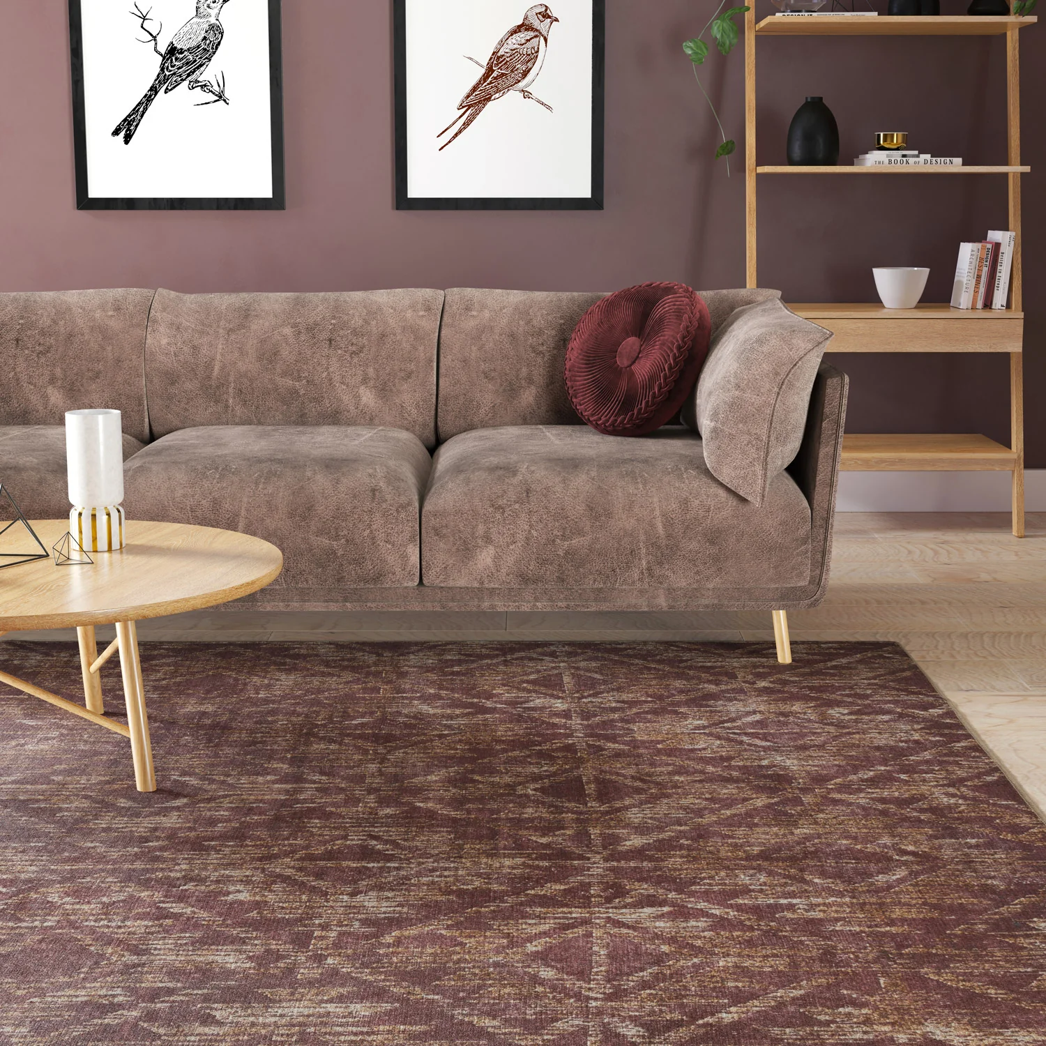 Washable Burgundy Diamond Rug - Avril - Image 2