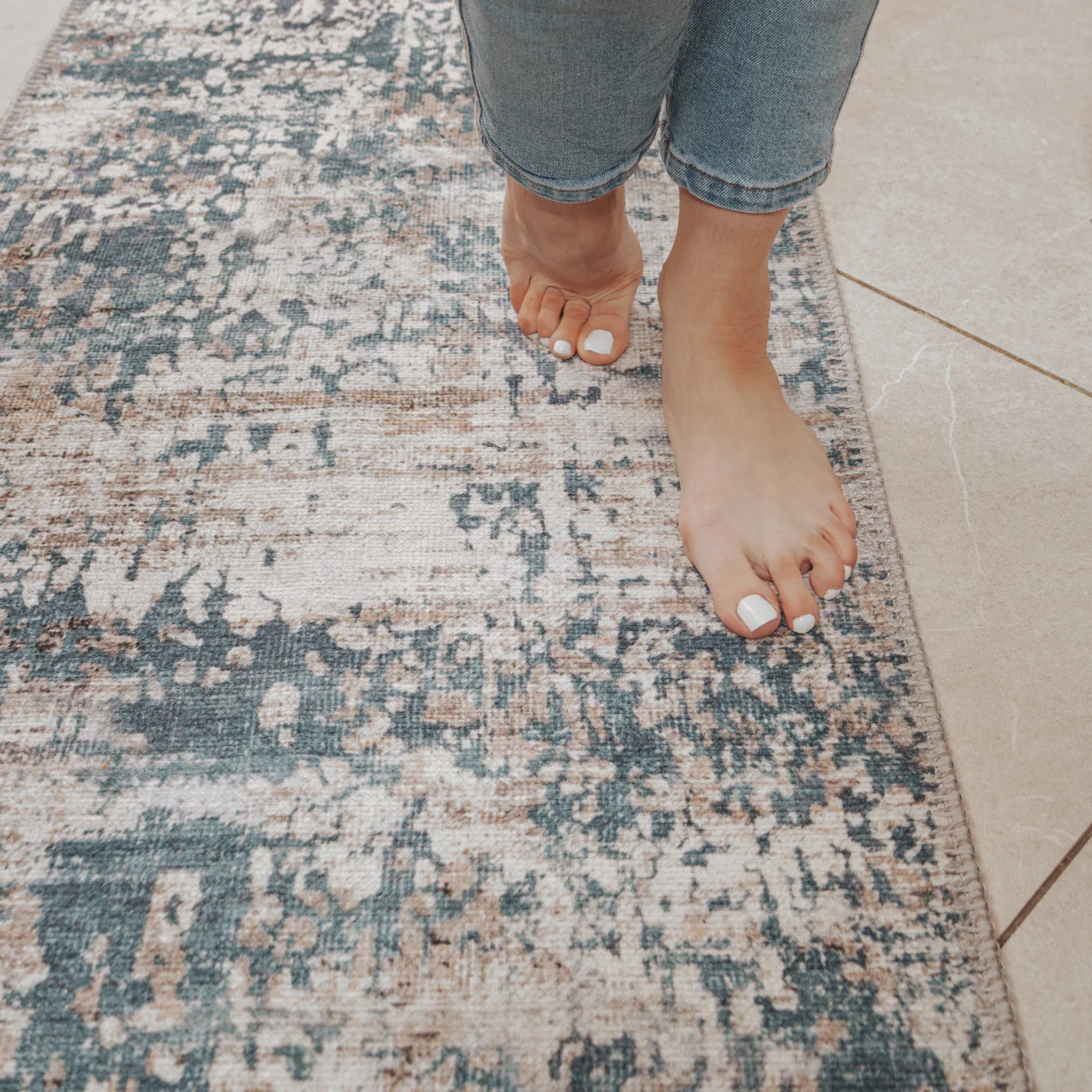 Flatwoven Washable Distressed Blue Runner - Dash - Image 3